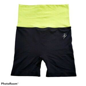 Two-Tone High-Waisted Black & Lime Green Stretch Shorts S/M stretchy